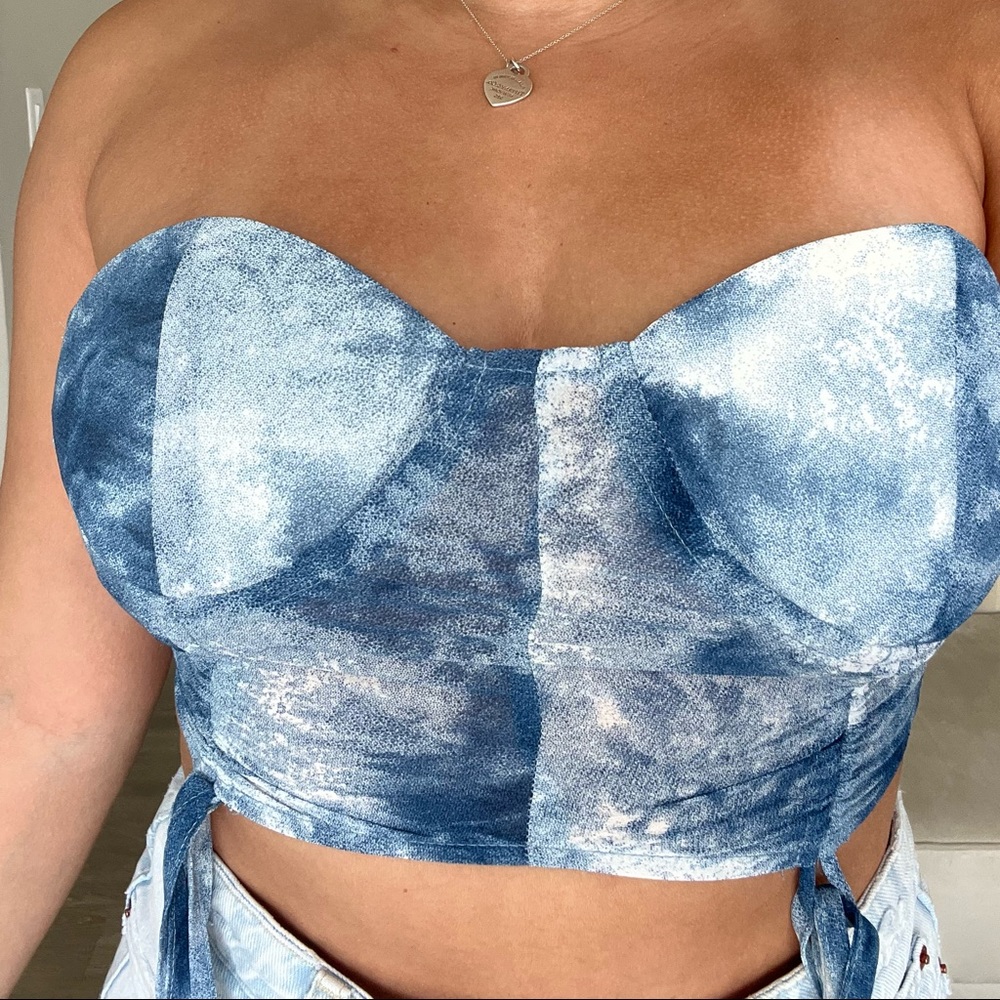 Blue and white corset crop top